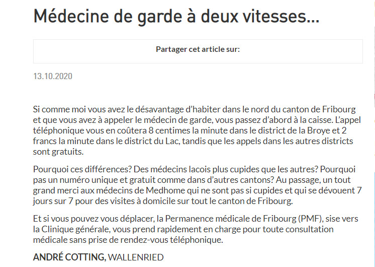 Coupure de presse parue dans La Liberté le 13 octobre 2020