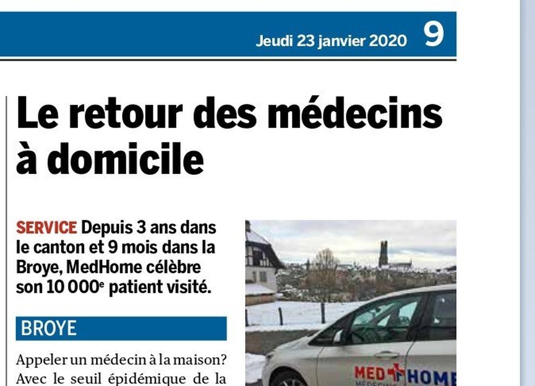 Article de La Broye du 23 janvier 2020 : « Le retour des médecins à domicile »